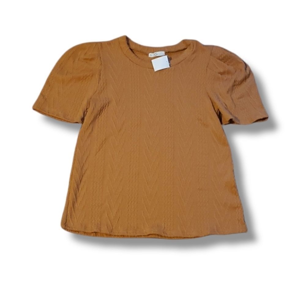 FSL Apparel Gold Short Puff Sleeve Sweater Top Size Medium NWOT